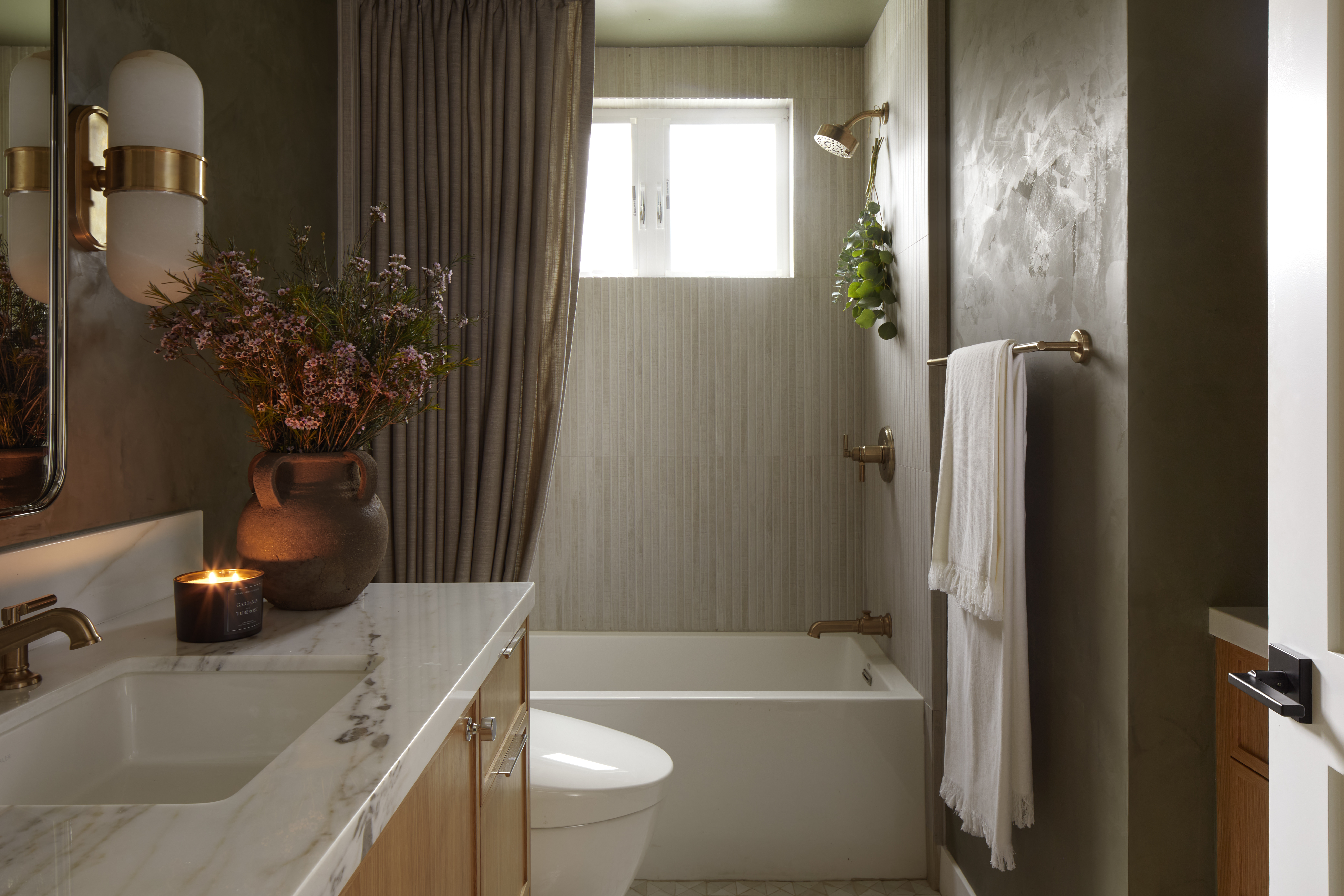 Sample bathroom interior design at light ambience