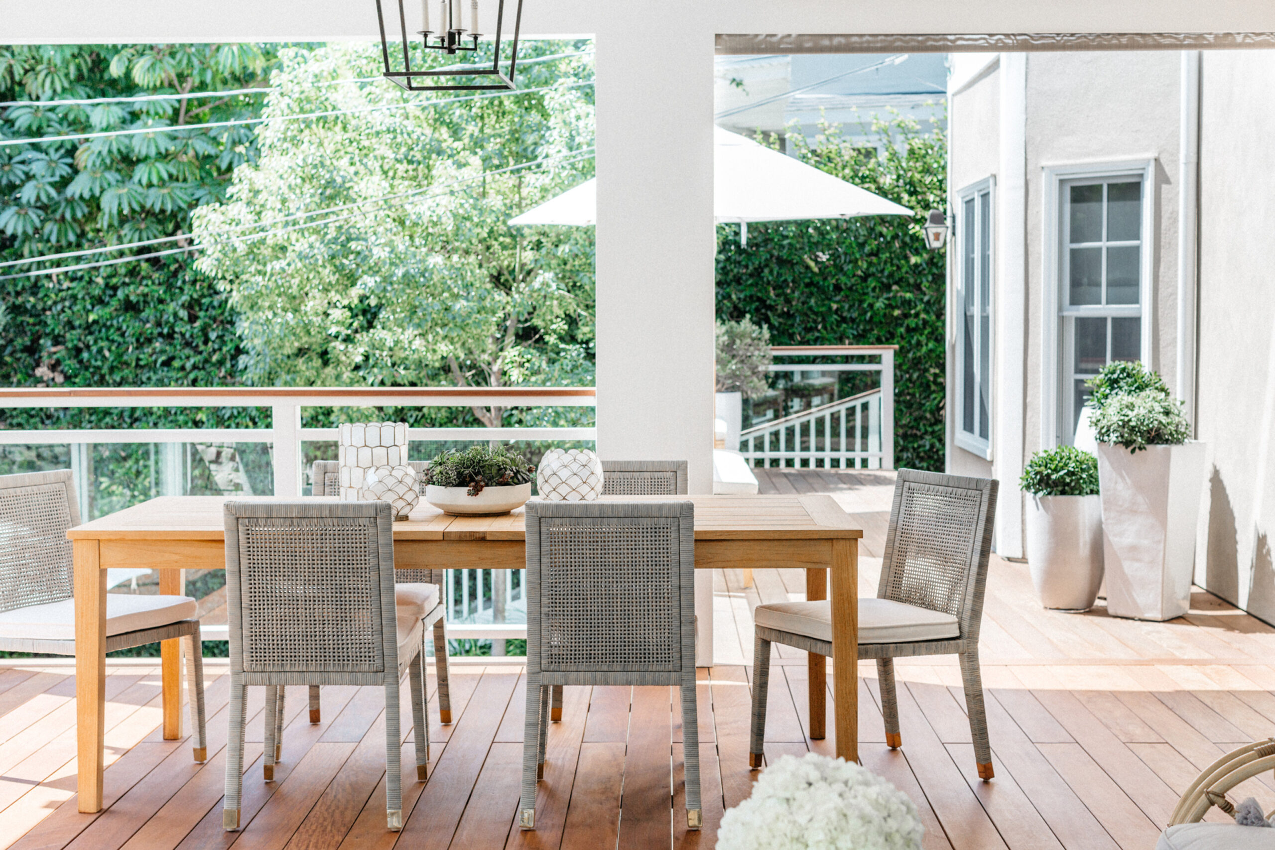 Home outside decoration with wooden table and chairs