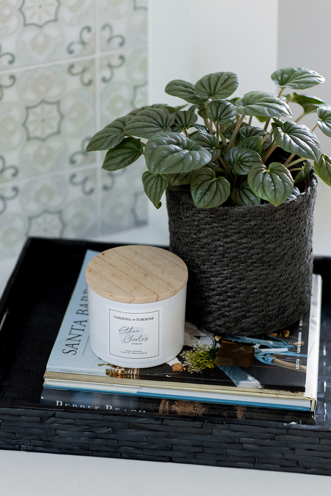 Indoor plants with deep green foliage placed in a black pot