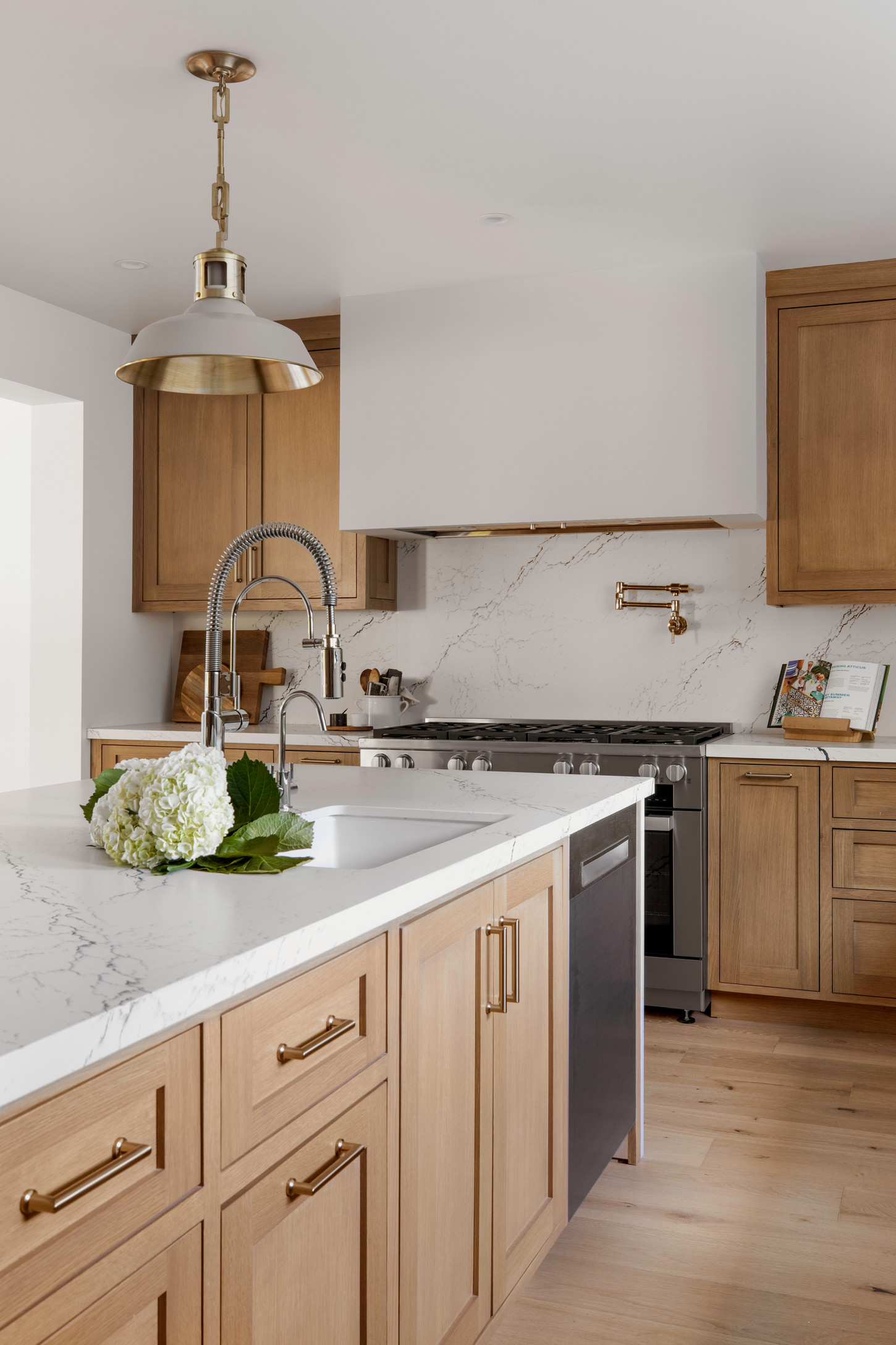 Classic interior style with wooden kitchen cabinet and doors