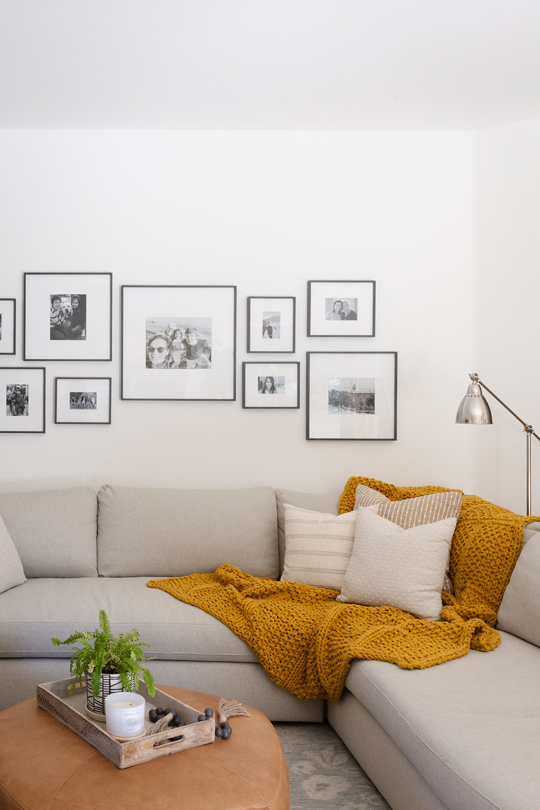 Living room sofa set and pillows added elegance touch with a small tea table