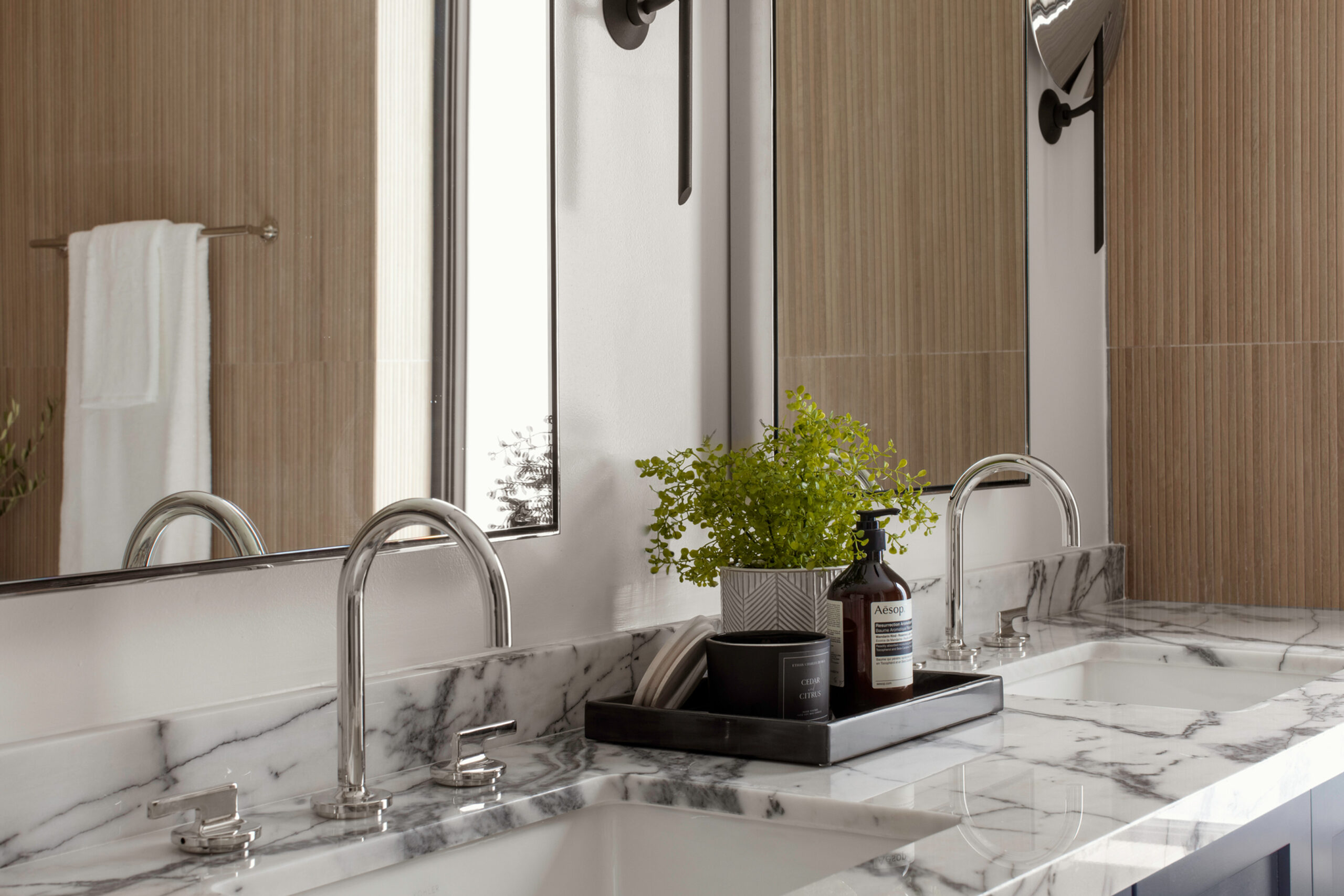 Kitchen sink made of marble with tap water filter